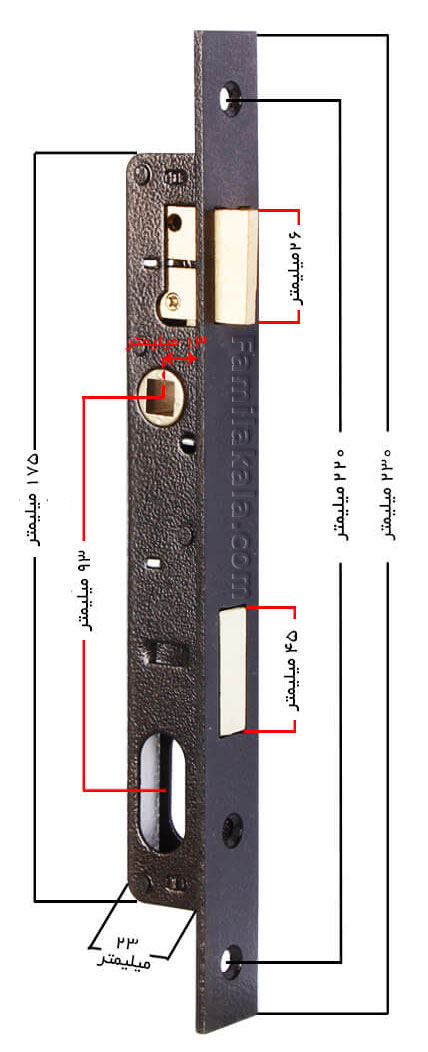 ابعاد قفل درب کلیدی موبینس مدل 2/5 سانت